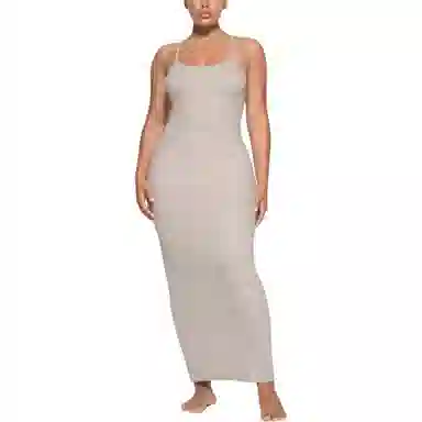 SKIMS Cotton Rib Long Cami Dress Stone