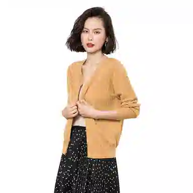 恒源祥 纯色单排扣镂空长袖针织衫 女款