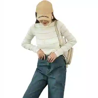 美洋 纯色条纹高领针织衫 女款