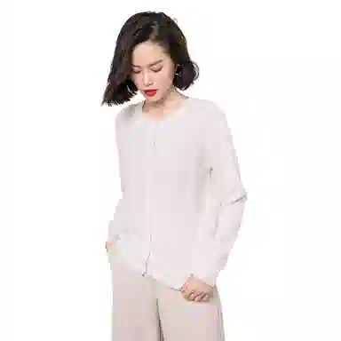 恒源祥 纯色单排扣镂空长袖针织衫 女款