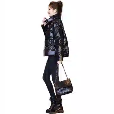 鸭鸭 纯色立领拉链宽松长袖羽绒服 女款