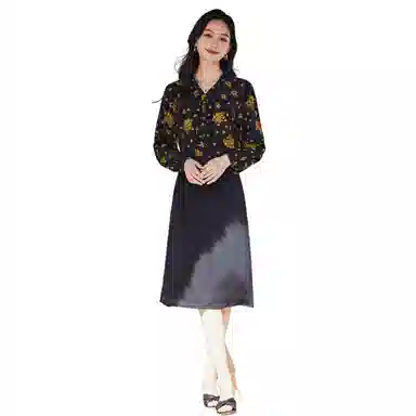 恒源祥 纯色高腰简约百搭休闲长裙 女款 黑色