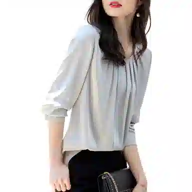 【dme】休闲纯色圆领长袖衬衫 女款