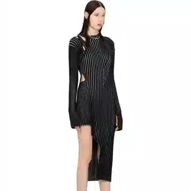 Feng Chen Wang Striped Knit Long Sleeve Dress