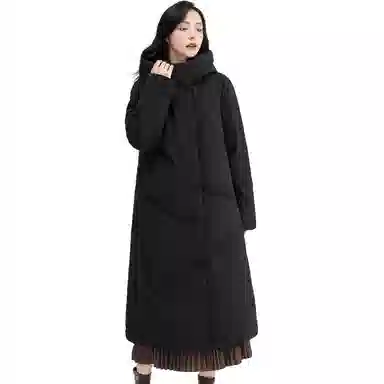 鸭鸭 纯色长款连帽加厚长袖羽绒服 女款