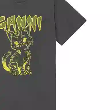 GANNI Cat Print T-Shirt Volcanic Gray
