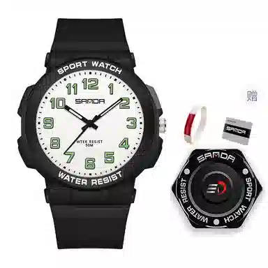 三达石英机芯户外简约男女学生同款夜光防水手表国表男女同款白色表盘