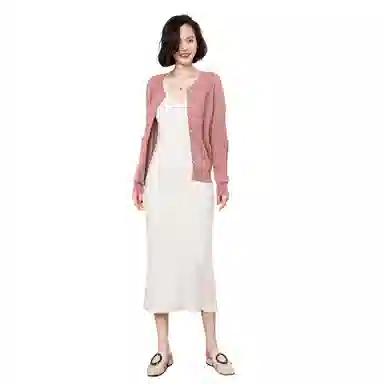 恒源祥 纯色单排扣镂空长袖针织衫 女款