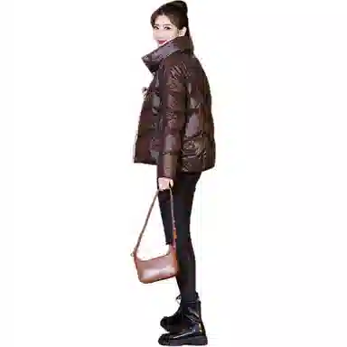 鸭鸭 纯色立领拉链宽松长袖羽绒服 女款