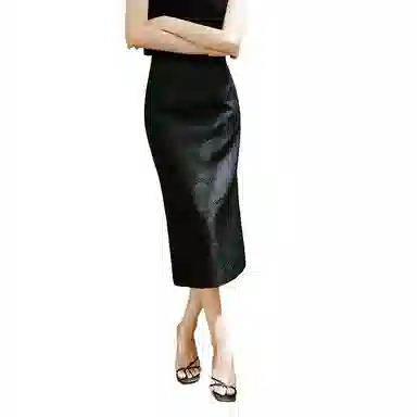 晚白 高腰提花纯色休闲长裙 女款 黑色