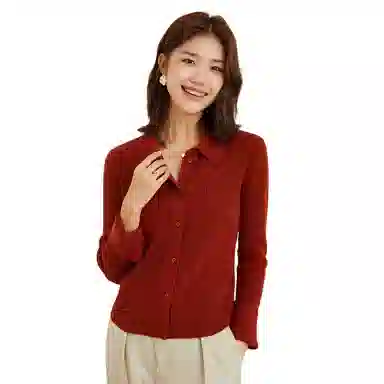 恒源祥 纯色修身羊毛衫坑条毛衣 女款