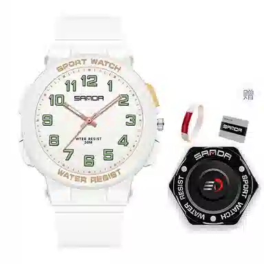 三达石英机芯户外简约男女学生同款夜光防水手表国表男女同款白色表盘