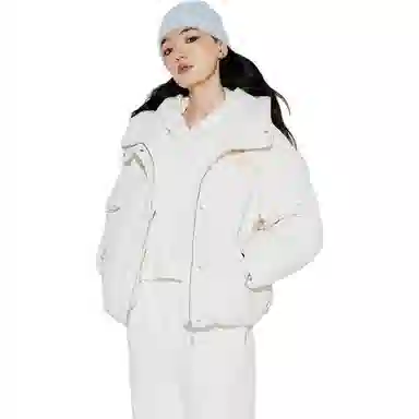 中国李宁 纯色拉链连帽长袖羽绒服 女款 乳白色