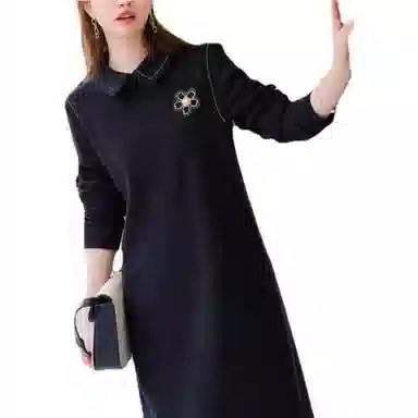 【dme】 宽松休闲针织长袖连衣裙 黑色