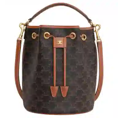 CELINE Triomphe Canvas Bucket Bag Brown