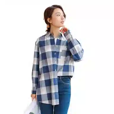 恒源祥 格子单排扣长袖衬衫 女款 天蓝色