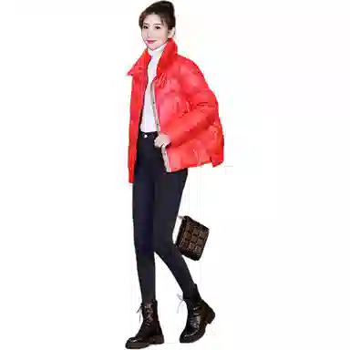 鸭鸭 纯色立领拉链宽松长袖羽绒服 女款