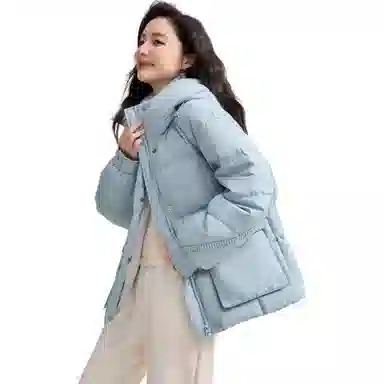 鸭鸭 连帽纯色短款加厚拉链羽绒服 女款