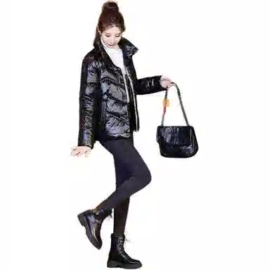 鸭鸭 纯色立领拉链宽松长袖羽绒服 女款