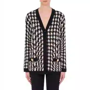 MOSCHINO Morphed Pied De Poule Stretch Viscose Cardigan V