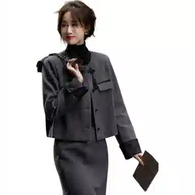 【dme】 纯色时尚半高领单排扣长袖大衣 女款 灰色