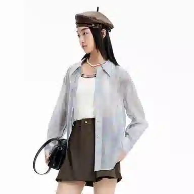 太平鸟 晕染衬衫 女款 蓝色纹样