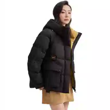 鸭鸭 连帽纯色短款加厚拉链羽绒服 女款