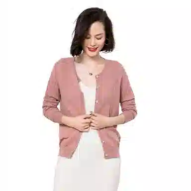 恒源祥 纯色单排扣镂空长袖针织衫 女款