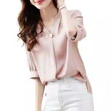 【dme】 气质纯色雪纺短袖衬衫 女款