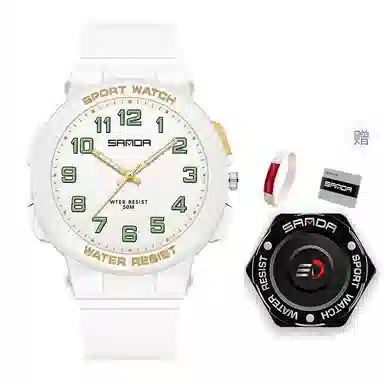 三达石英机芯户外简约男女学生同款夜光防水手表国表男女同款白色表盘