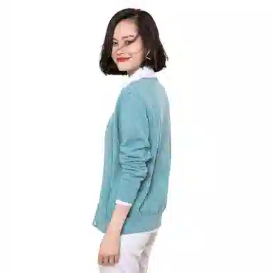 恒源祥 纯色单排扣镂空长袖针织衫 女款