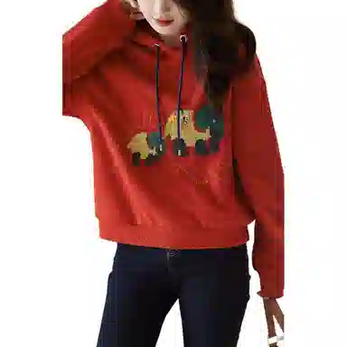 【dme】 纯色宽松连帽长袖卫衣 女款 红色