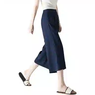 【dme】 纯色宽松中腰松紧门襟休闲裤 女款 藏青