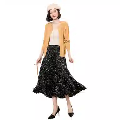 恒源祥 纯色单排扣镂空长袖针织衫 女款