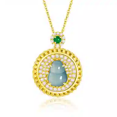 祥燕 新中式国潮轻奢潮流冰润起胶蓝水葫芦 冰种 翡翠吊坠 男女同款情侣款