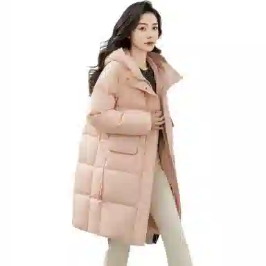 鸭鸭 纯色加厚中长款连帽拉链舒适休闲长袖羽绒服 女款
