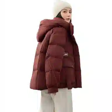 鸭鸭 连帽纯色短款加厚拉链羽绒服 女款