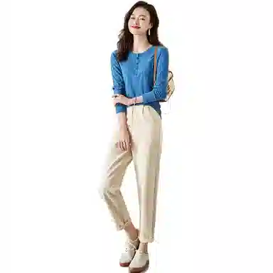 【dme】 休闲纯色圆领长袖针织衫女款