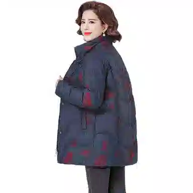 鸭鸭 植物花灰立领长袖羽绒服 女款