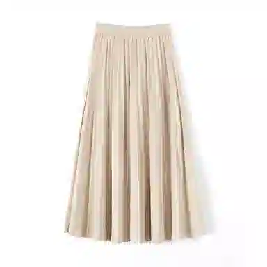 她池 纯色百褶半身休闲长裙 女款 黑色