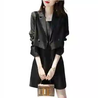 【dme】 纯色休闲西装外套吊带连衣裙裙装套装 女款 黑色