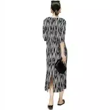 美洋 图案印花中长款短袖连衣裙