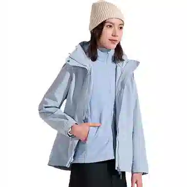 探路者 连帽纯色三合一防水加厚外套冲锋衣 女款 晴山蓝