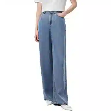 玖姿安娜蔻 简约薄款宽松牛仔裤 女款 浅蓝