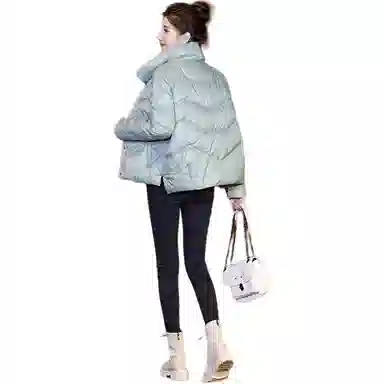 鸭鸭 纯色立领拉链宽松长袖羽绒服 女款