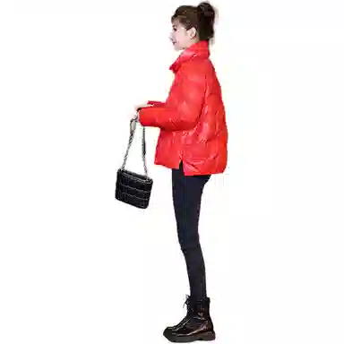 鸭鸭 纯色立领拉链宽松长袖羽绒服 女款