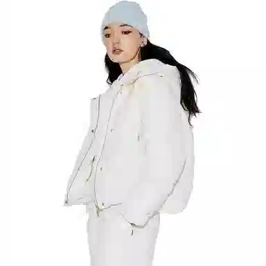 中国李宁 纯色拉链连帽长袖羽绒服 女款 乳白色