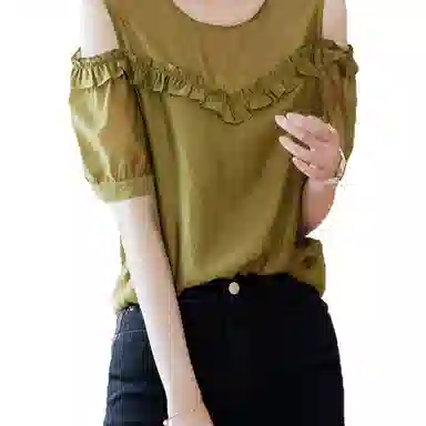 【dme】 通勤法式纯色短袖衬衫 女款