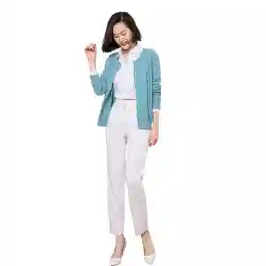 恒源祥 纯色单排扣镂空长袖针织衫 女款