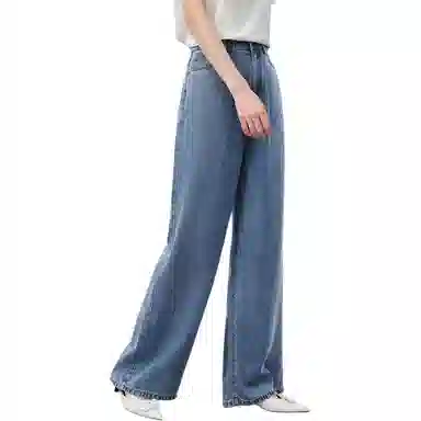 玖姿安娜蔻 简约薄款宽松牛仔裤 女款 浅蓝